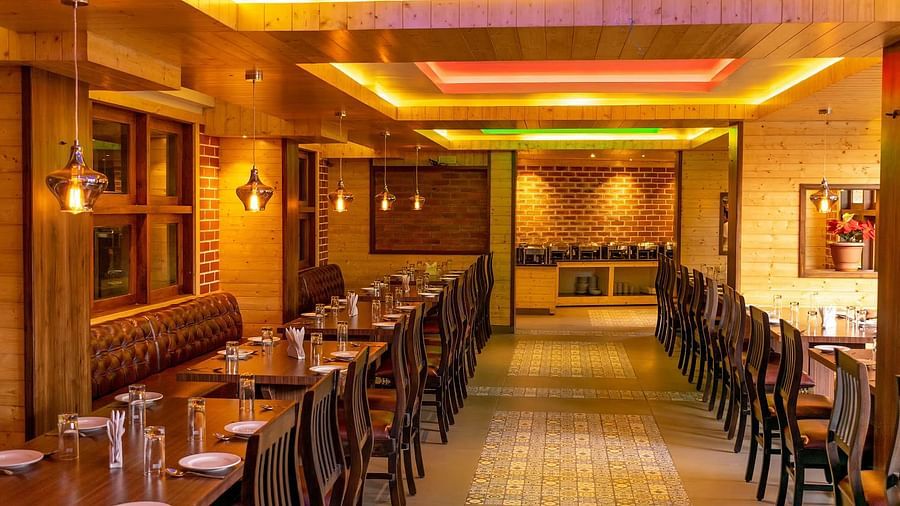 Side view angle of the restaurant with warm lighting at Sumitel, Sanderling.