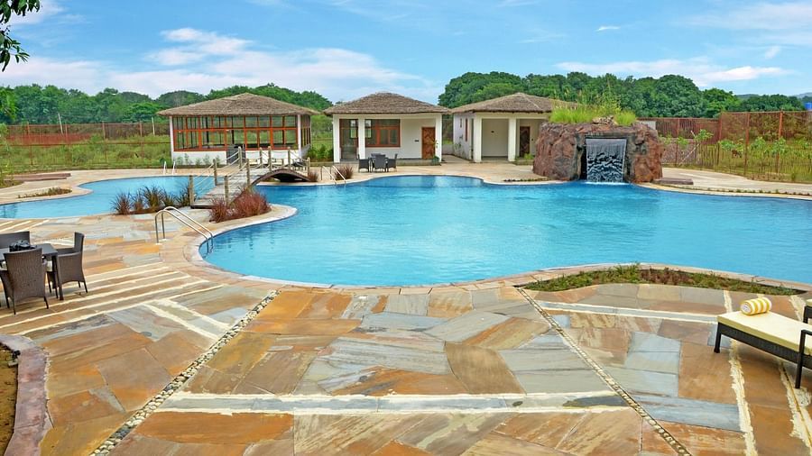 view of a swimming pool in Ranthambore at The Baagh Ananta Elite 44