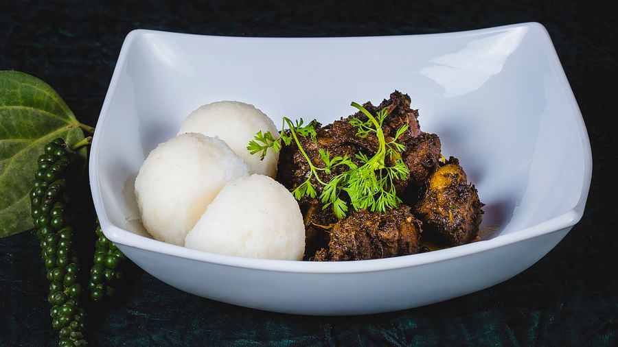Pindi with chicken pieces in a bowl at The canopy, Capitol Village Resort, Madikeri