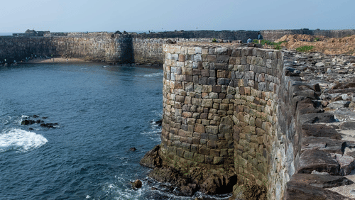 An aerial image of Sindhudurg Fort by the Arabian Sea