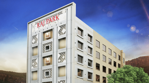 A design of the exterior facade of Hotel Raj Park - our Luxury Hotel in Tirupati