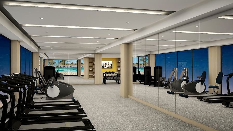 Exercise machines in the fitness centre at Cloud 9 Sarovar Premiere, Goa