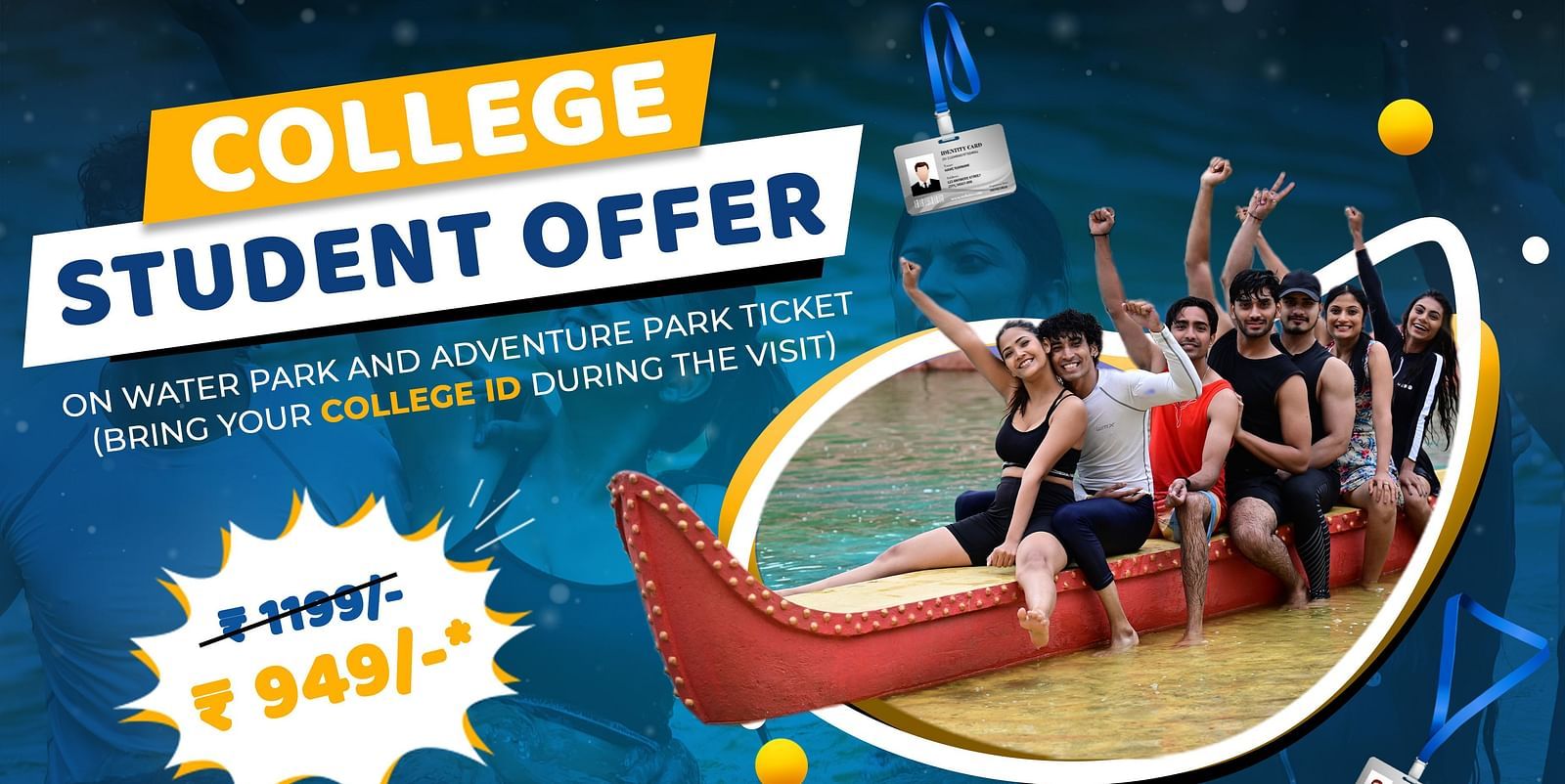 A graphics card inviting students for adventures in a water park | Diamond Parks, Pune