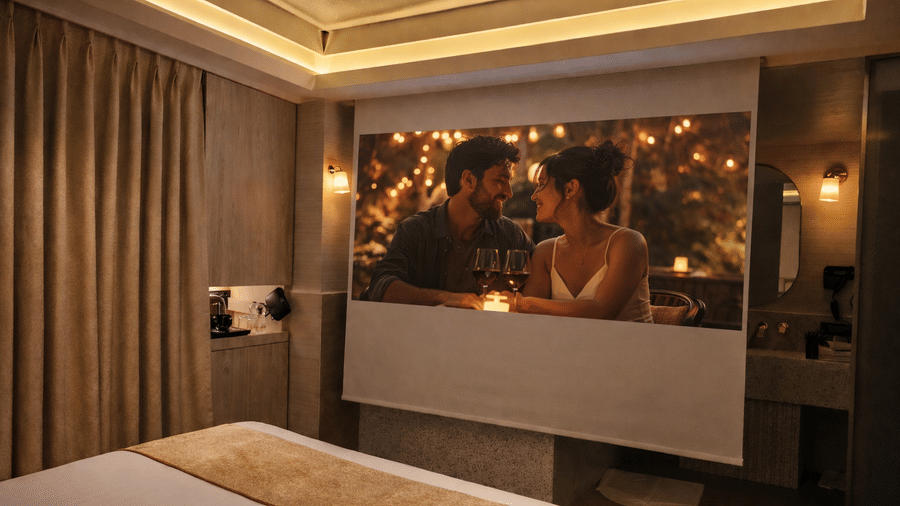 Movie Screeing with DOuble Seater Bathtub