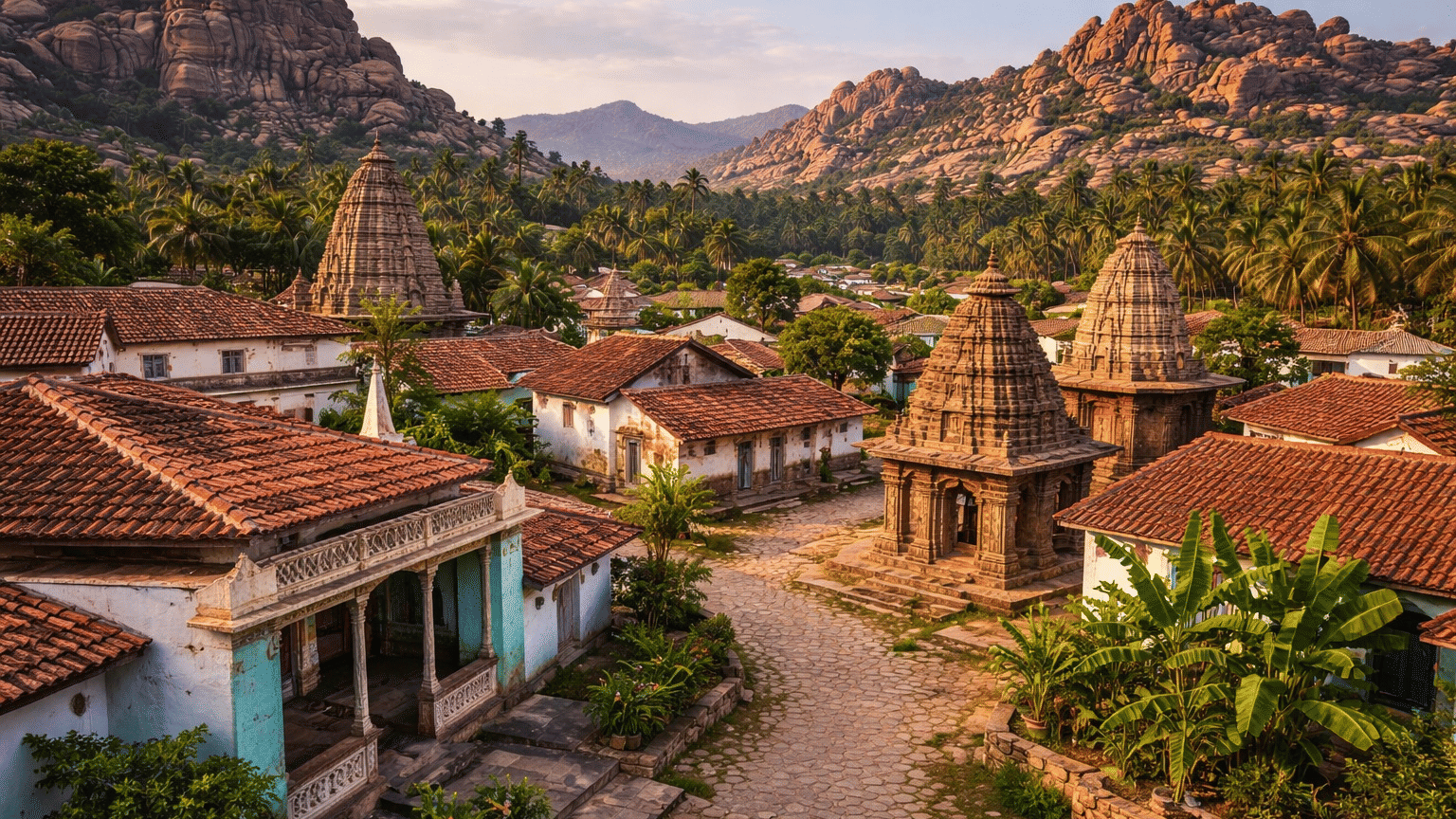Anegundi village near Hampi traditional houses and temples