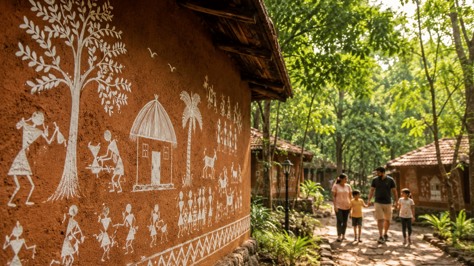 Warli painted huts at Nature Trails Sajan offbeat resort near Mumbai Palghar