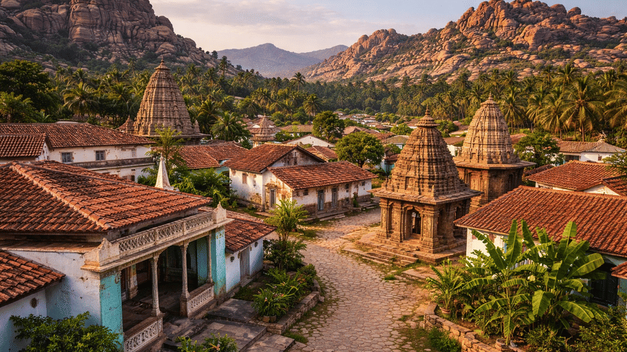 Anegundi village near Hampi traditional houses and temples