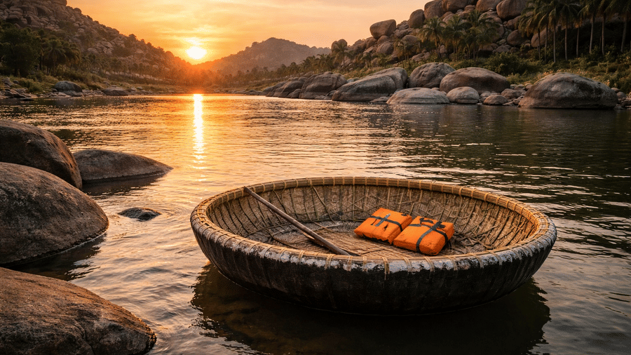 Coracle ride Hampi Tungabhadra river boat experience