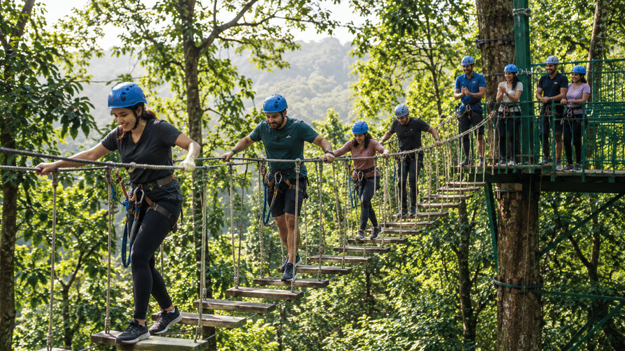 Corporate outing near Pune at Nature Trails Durshet with outdoor team building activities