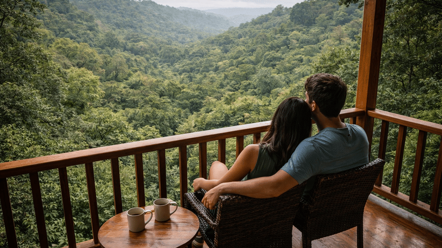 Couples relaxing at Nature Trails Durshet nature resort near Pune