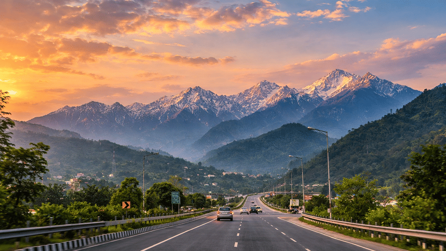 Mountain highway approaching Rishikesh travel destination