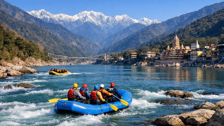 Rishikesh in winter river rafting Grade II