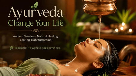 Promotional creative for Fragrant Nature Hotels & Resorts showing a person receiving a traditional Ayurveda oil treatment with wellness text.