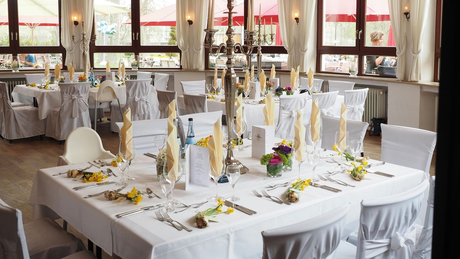banquet hall with tables and chairs