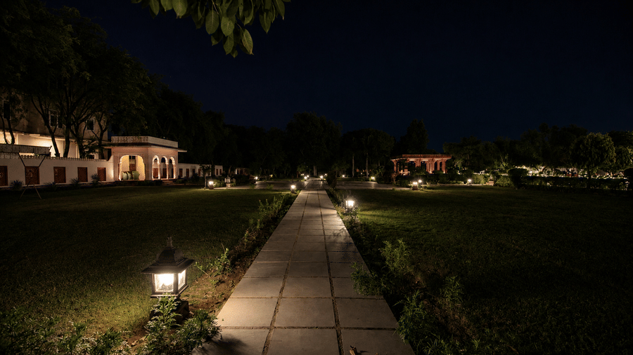 Garden Path at Night-Umaid Palace Dausa-Resort Near Jaipur