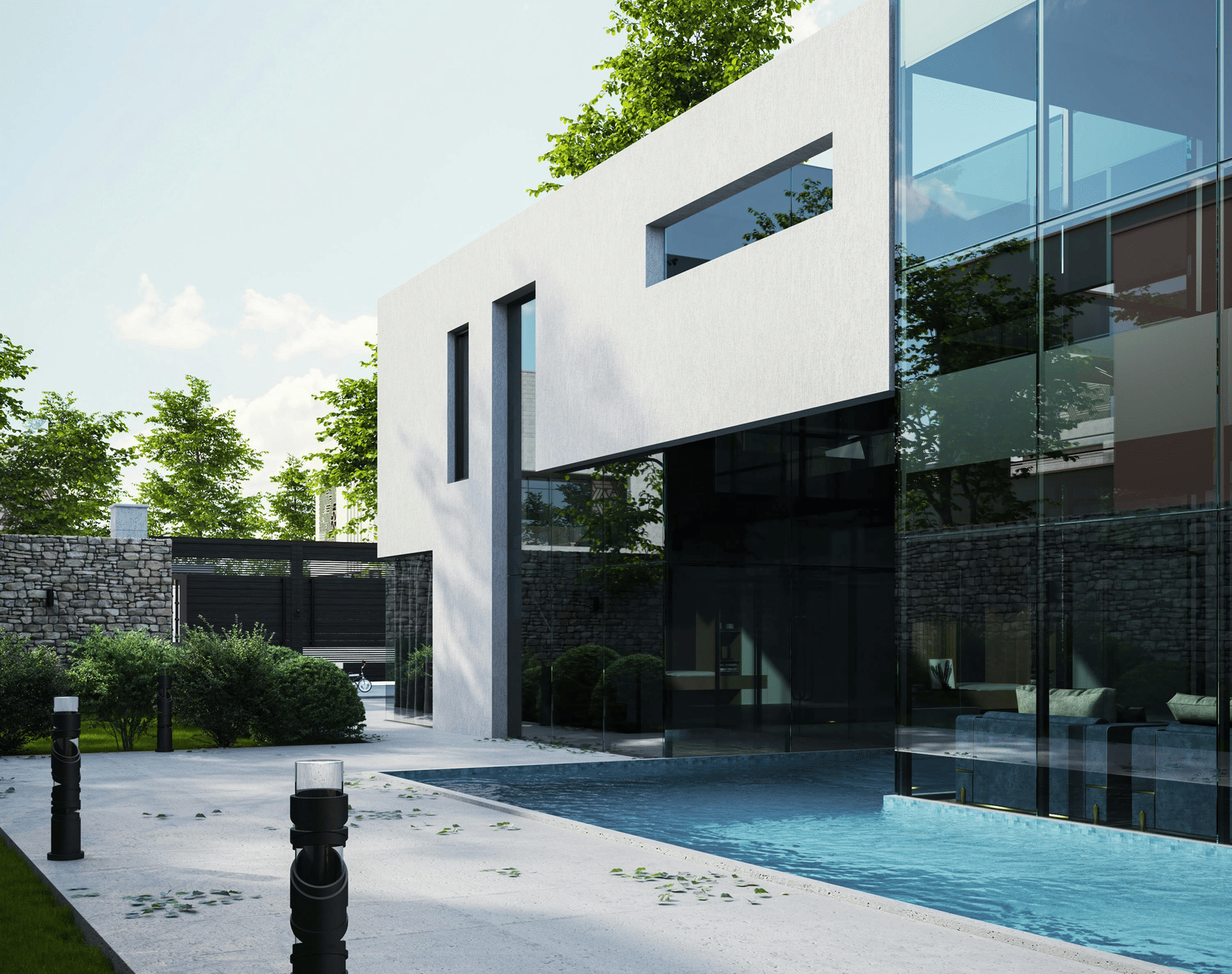 Contemporary apartment building with a sleek outdoor pool.