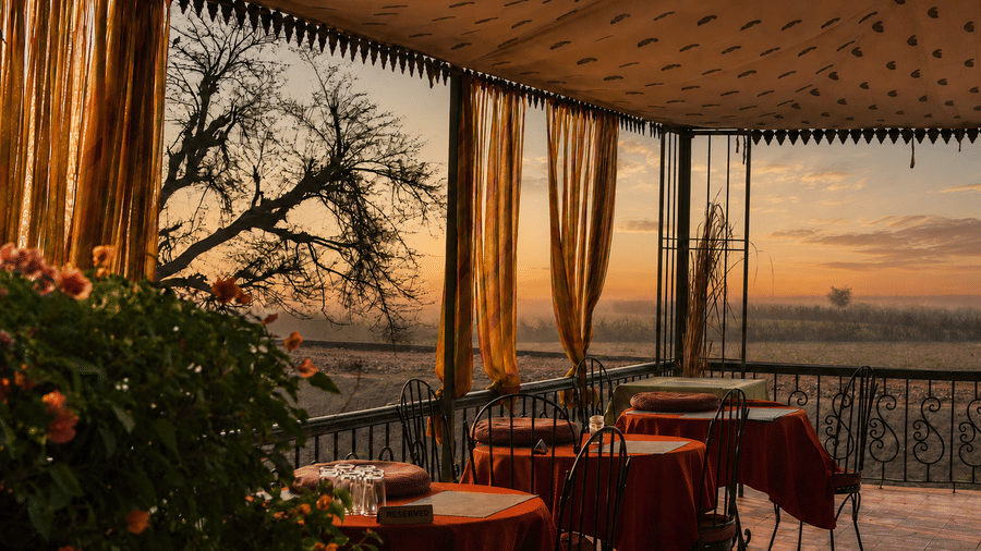 Upper Deck Terrace Dining by the Wetlands-Umaid Palace Dausa-Resort Near Jaipur