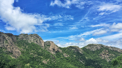 tirupati balaji best time to visit -an image of mountains that is covered in greenery with blue sky in the background