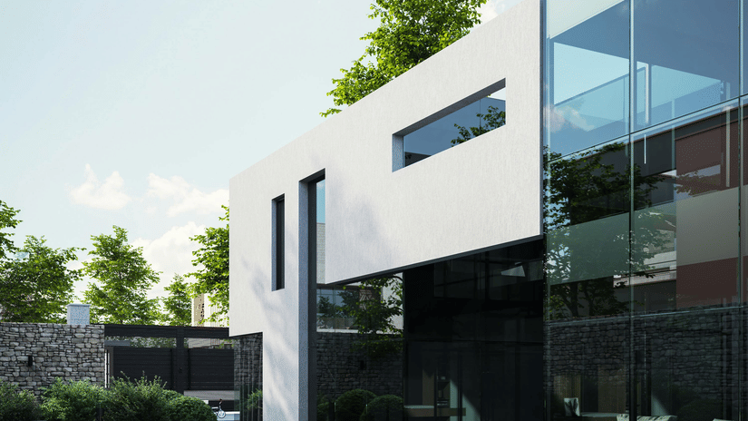 Contemporary apartment building with a sleek outdoor pool.
