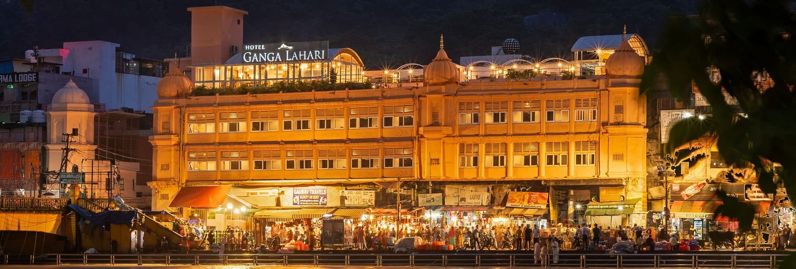 Facade Night View with lights illuminating the hotel - Ganga Lahari, Haridwar