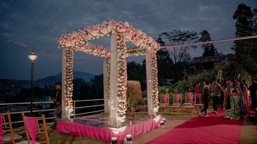 Wedding arrangement in the lawn area of Summit Barsana Resort & Spa, Kalimpong