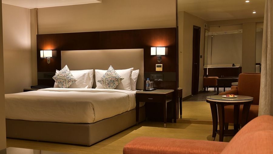 a double bed in one of our rooms in bangalore