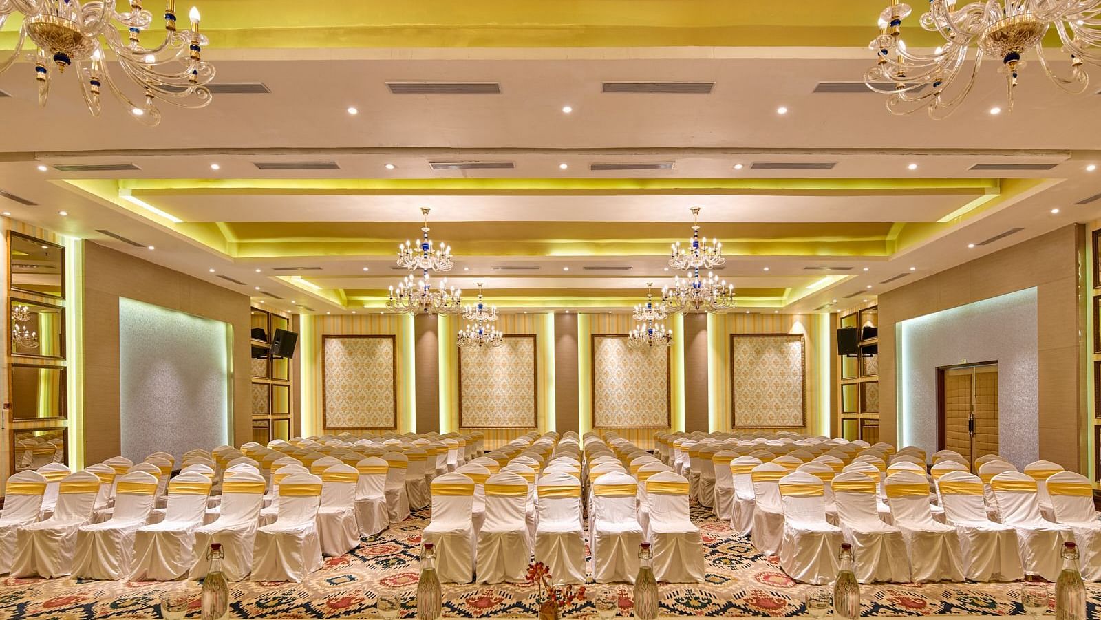 Seating arrangement in a banquet hall at Swosti Chilika Resort