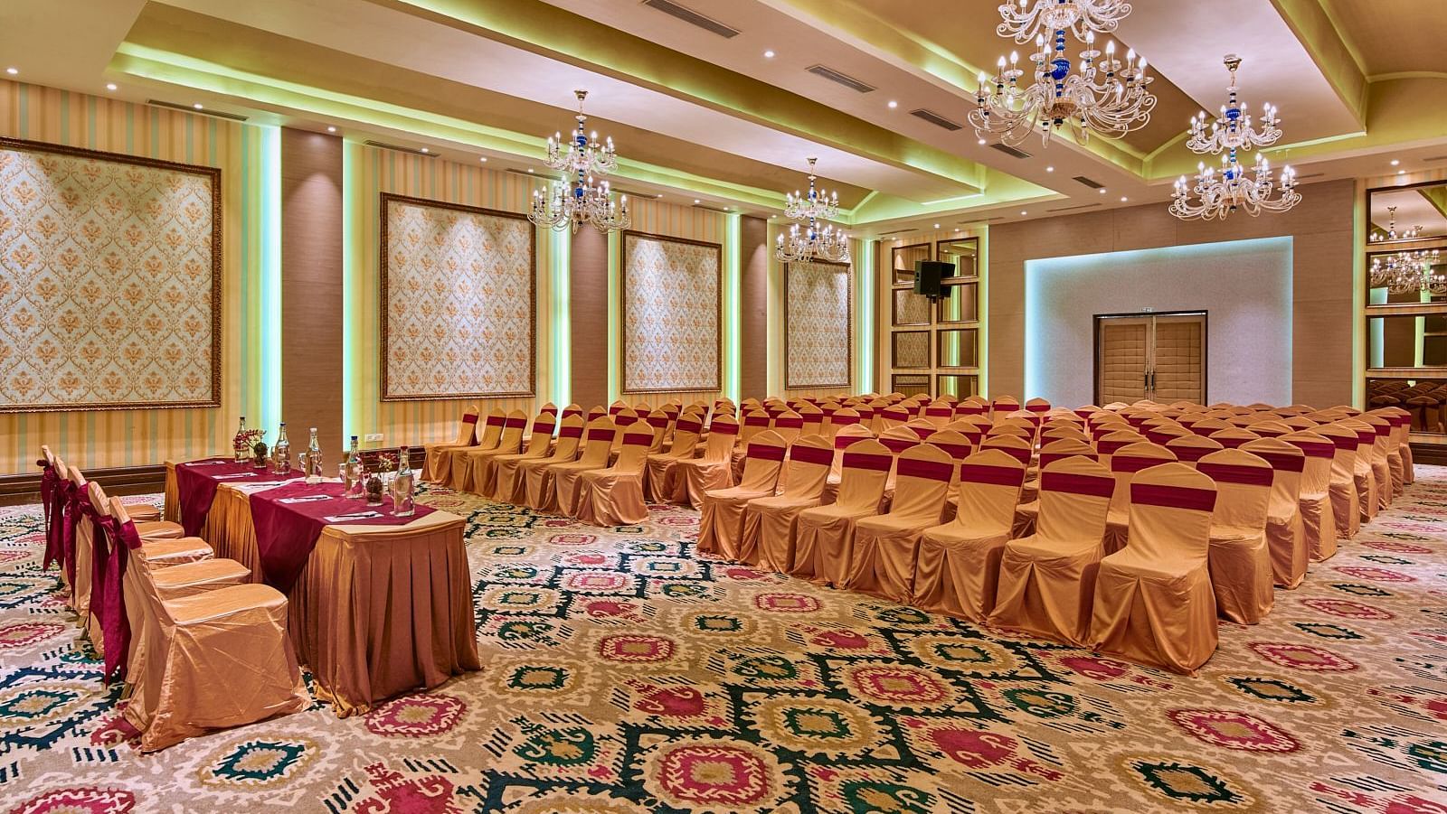 Seating arrangement in a banquet hall at Swosti Chilika Resort