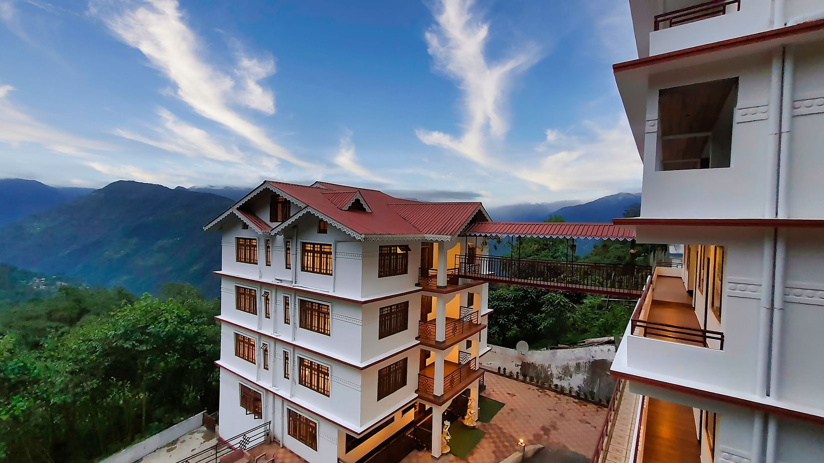 Dream Villa Retreat, Pelling - The facade of our our hotel amidst the mountains