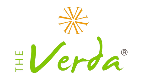 The Verda Hotels & Resorts logo, featuring a stylised orange sunburst icon above the green text 'The Verda' and 'Hotels & Resorts' in smaller black text below.