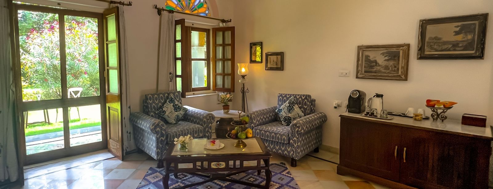image of the common seating arrangement inside the deluxe suite at Dev Shree, deogarh