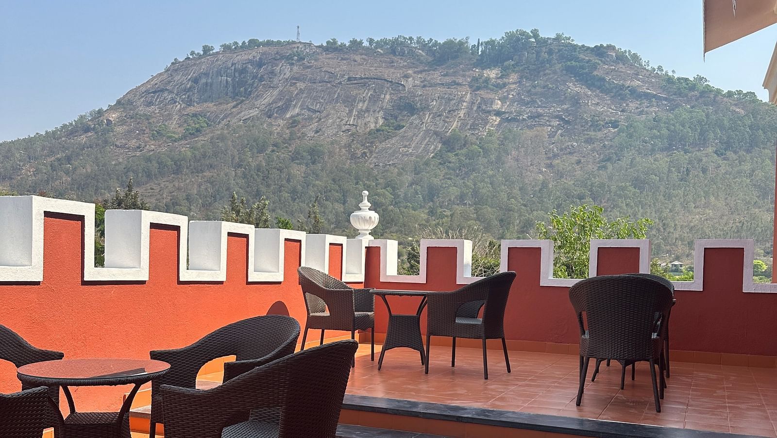 view of the nearby hills from Gulmohar Terrace at Summer House, Nandi Hills