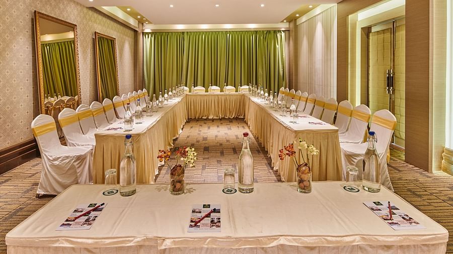 Seating arrangement in a banquet hall at Swosti Chilika Resort