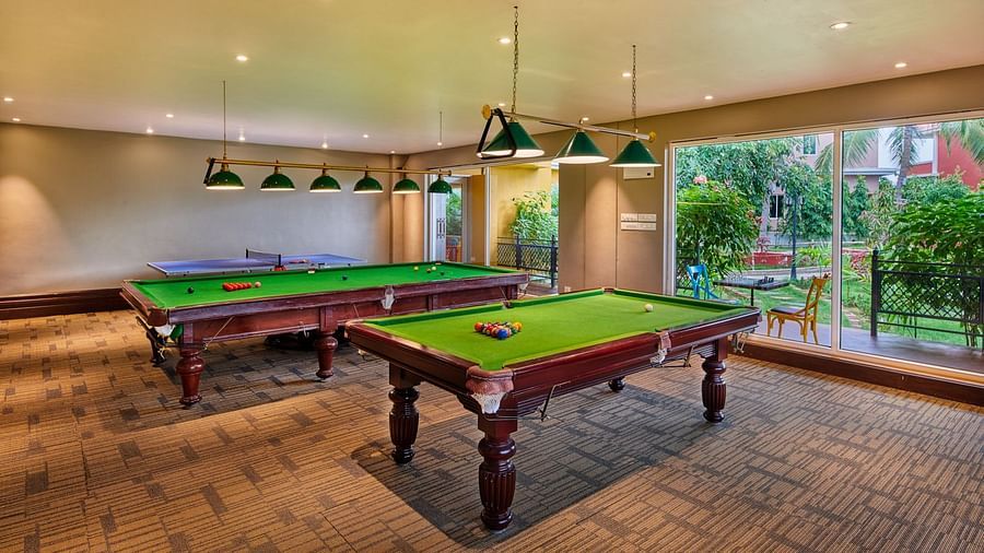 Game zone at Swosti Chilika Resort with two snooker tables