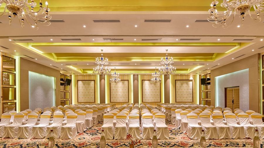 Seating arrangement in a banquet hall at Swosti Chilika Resort