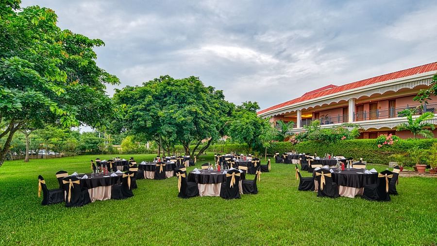 Seating arrangement in the lawn at Swosti Chilika Resort