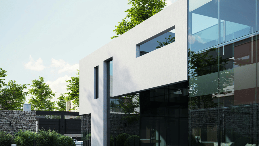 Contemporary apartment building with a sleek outdoor pool.