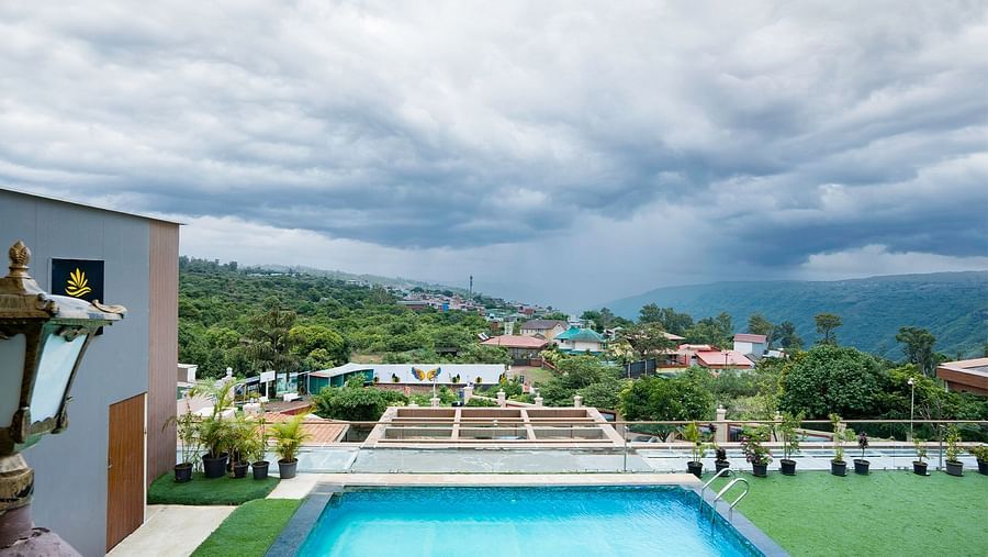 Shot of the swimming pool with a clear sky in background.