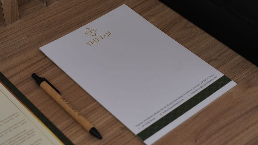 notepad in one of the rooms at Triptam Hotel, Vrindavan