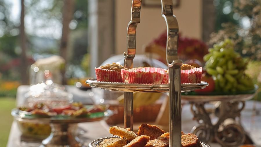 image of a wide spread of Dessert in the dining area at dev shree, deogarh