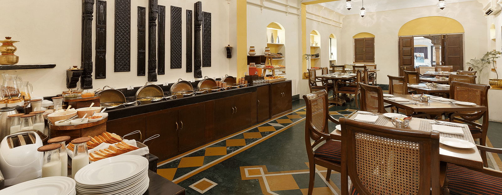 Multi-cuisine buffet spread arranged inside the hotel restaurant.
