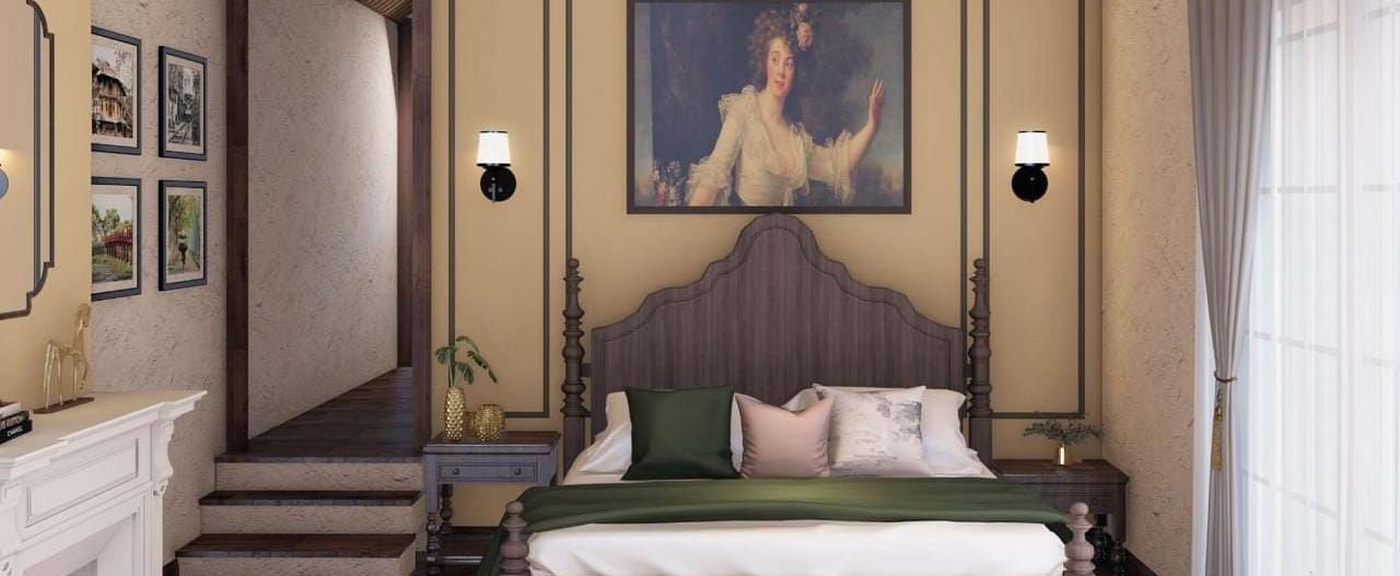A well-appointed bedroom features a large bed, elegant headboard, and framed artwork, creating a serene sleeping space - BluSalzz Escapade Resort, Dalhousie