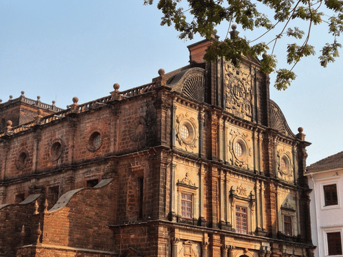 An outer view of the Basilica of Bom Jesus church with its historic Baroque architecture.