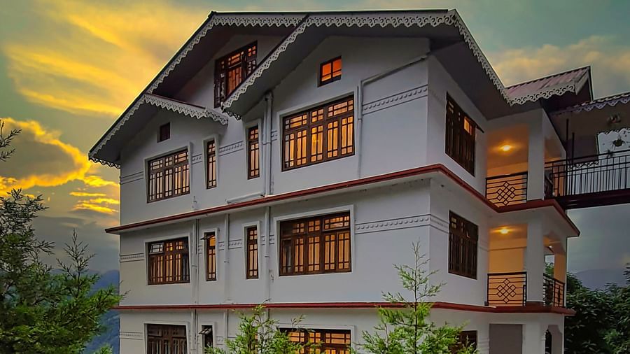 Dream Villa Retreat, Pelling - The white building of our hotel with lights on in the rooms inside