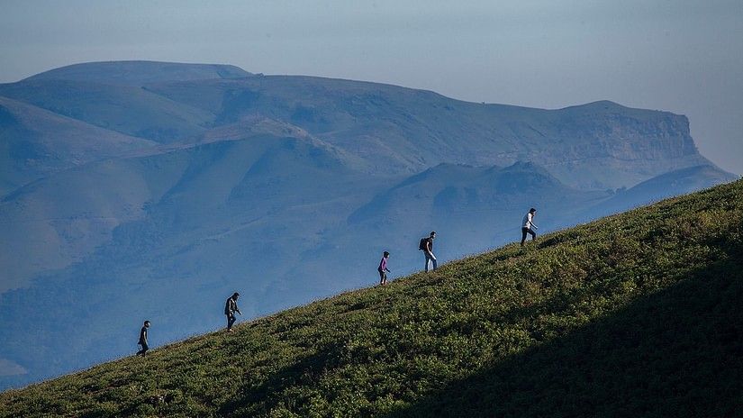 people climbing up a hill