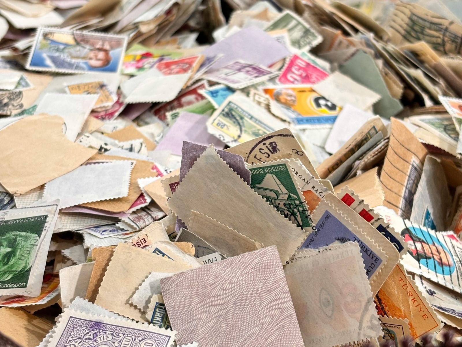 Bunch of stamps in a box.