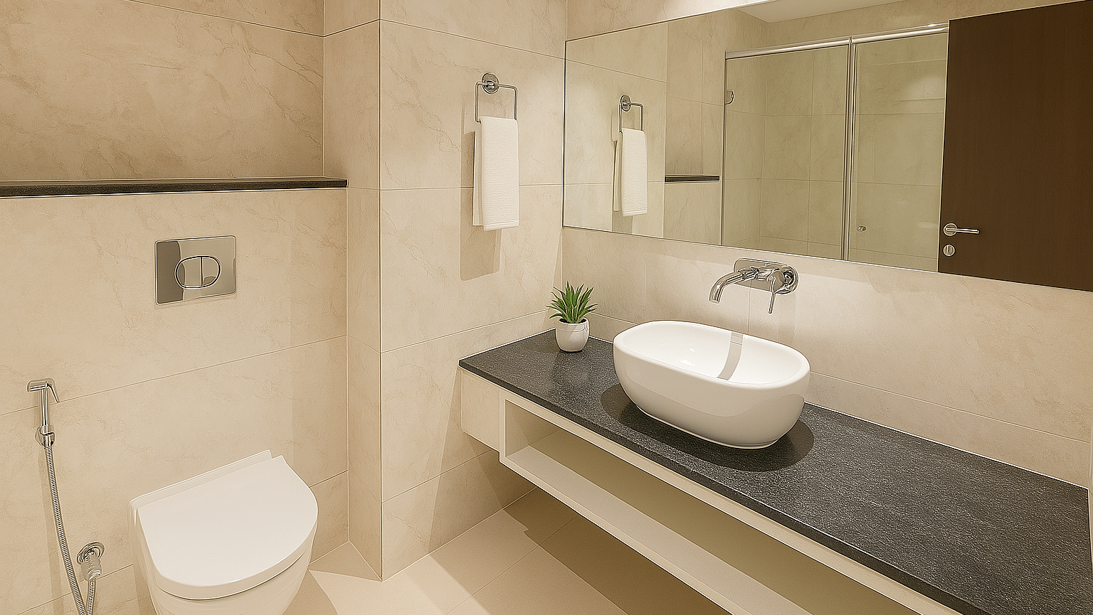 Bathroom of King Executive View Room With Balcony featuring a wall-mounted mirror, sink, and neatly hung towel at Summit Norling Resort & Spa, Gangtok