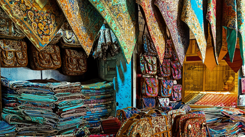 A shop selling colourful and traditional pieces of clothes.