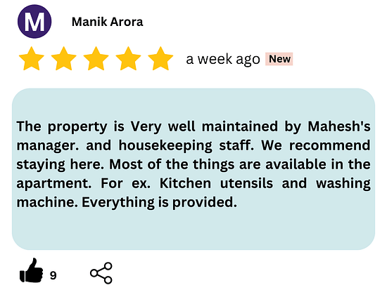 Lime tree 402 has been a home to us for the past 1 month. Its location is very near to Medanta. It takes 10 minutes walking. The service here is excellent. The rooms are kept in sparkling clean. A (5)