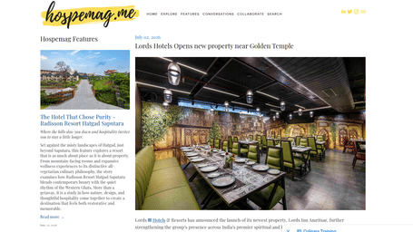 An article by Hospibuzz showcasing Lords Hotels Opens new property near Golden Temple, Amritsar.